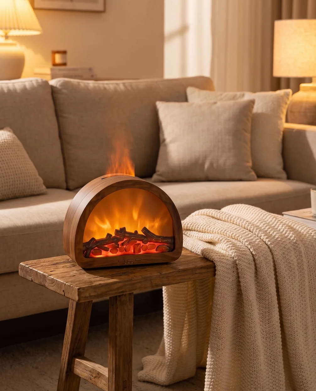 Humidificador Chimenea con Efecto de Llama Real